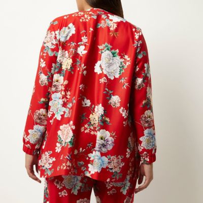 Plus red floral print zip detail jacket